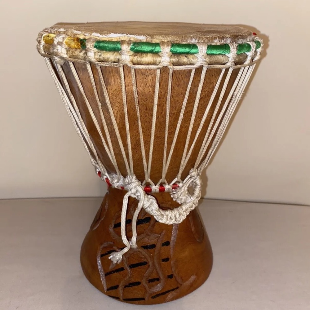Drum Djembe Vintage Drums, Wood and Hide Tribal Instruments Handmade